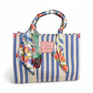 Kurt Geiger NWT Striped Blue and Cream Tote Bag with Scarf Accent